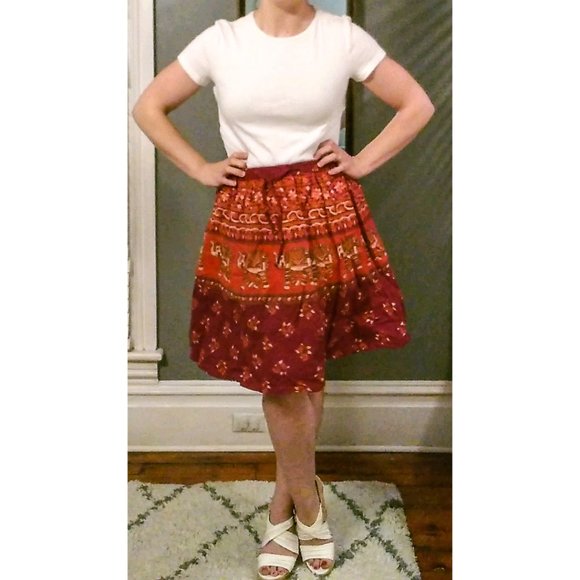 Boho african elephant 🐘knee-length wild animal cotton skirt - Picture 2 of 5